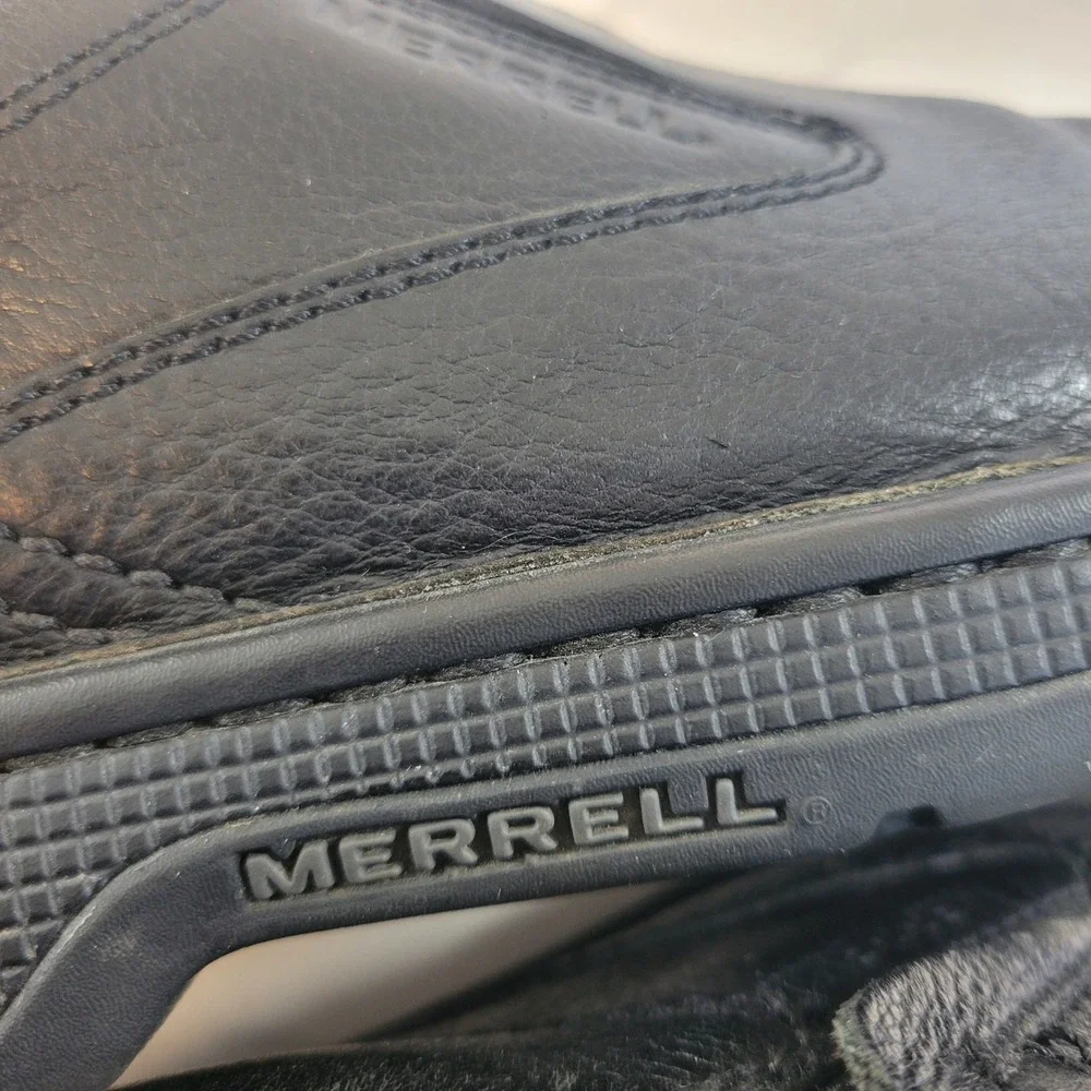 Merrell World Legend Shoes Men's Size 10.5 Black Leather Slip On Pebbled J45053